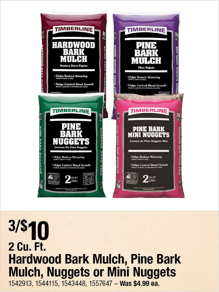 Hardwood Bark Mulch, Pine Bark Mulch, Buggest or Mini Nuggest